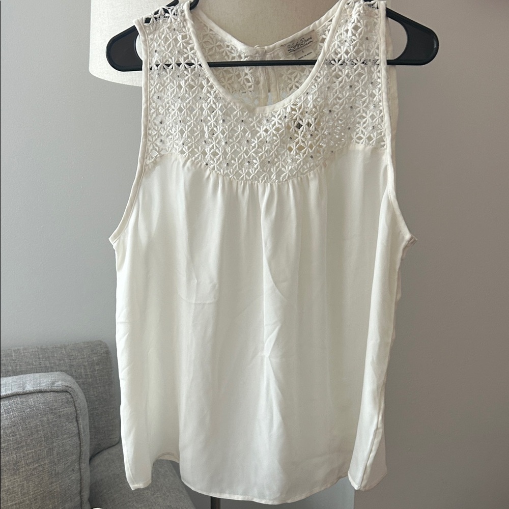 Lucky Brand NWT Sleeveless White Crochet Yoke Top